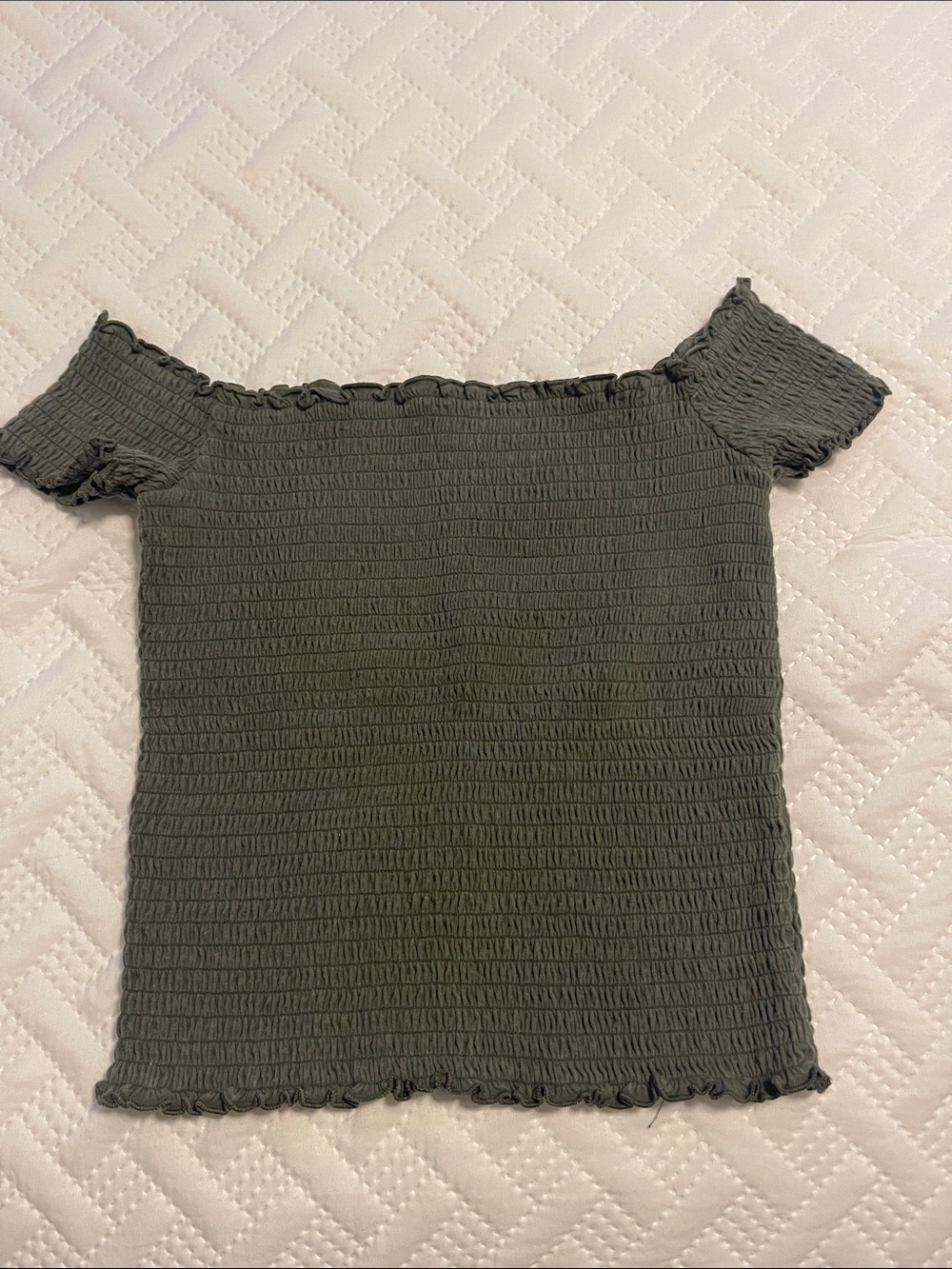 Hollister Olive Green Smocked Off-Shoulder Crop Top